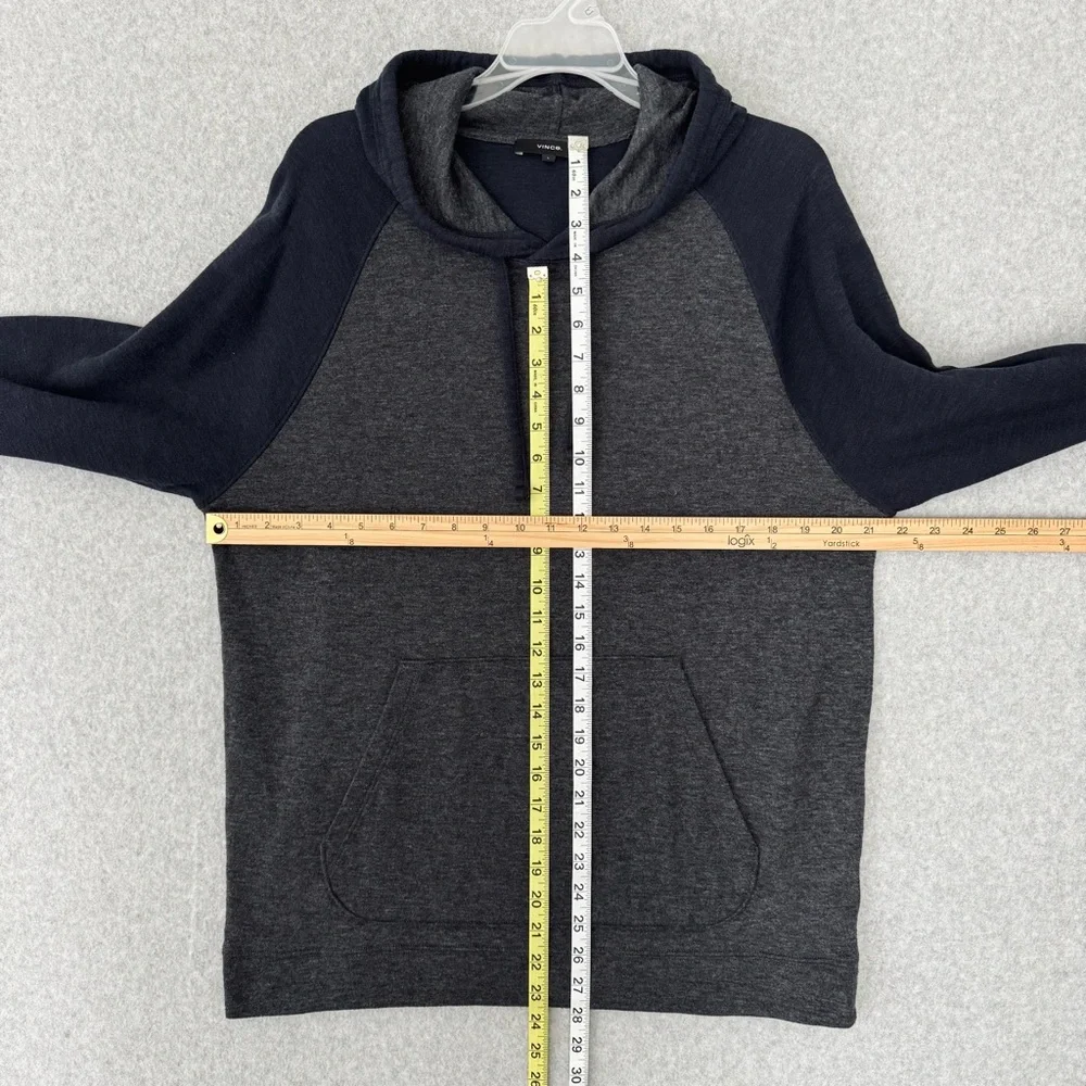 Vince Pullover Hoodie Mens Large Gray Navy Blue Double Knit Long Sleeve Pocket - Picture 13 of 15